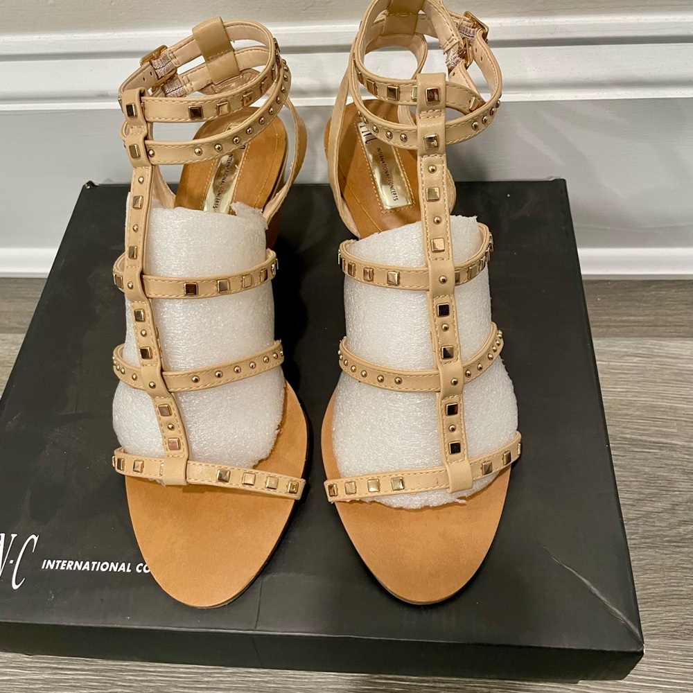 INC International Concepts Tan Gladiator Wedge Sandals